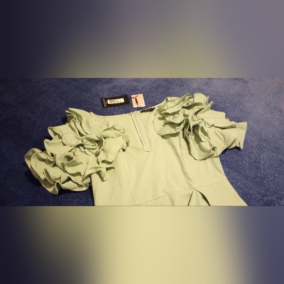 PRETTYLITTLETHINGS, Safe green frill sleeve v-neck bodycon dress, Size 10 - Picture 2 of 7